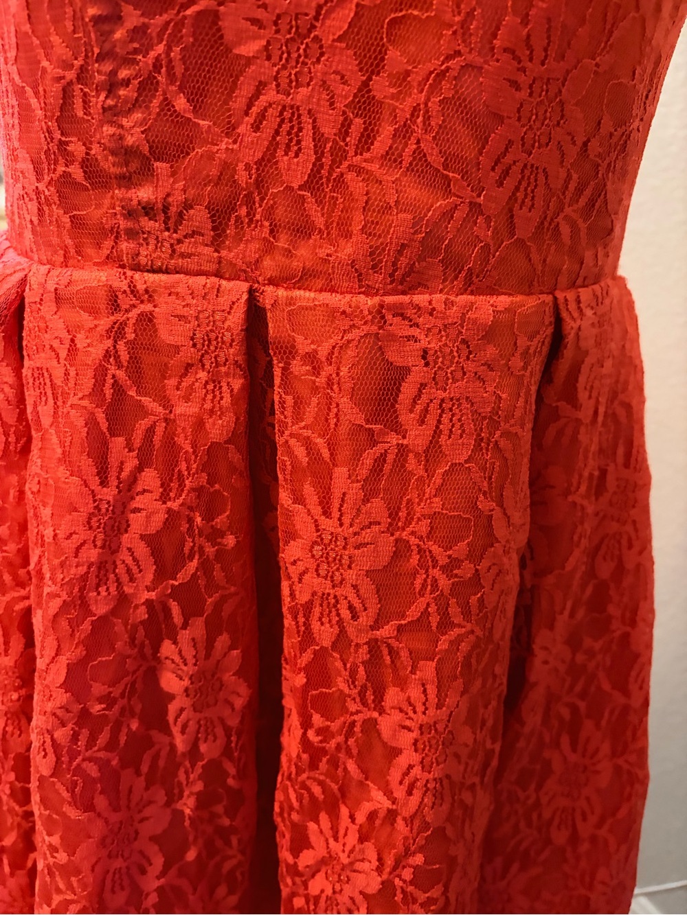 Poetry Coral-Red Strapless Lace Mini Dress - Picture 5 of 11